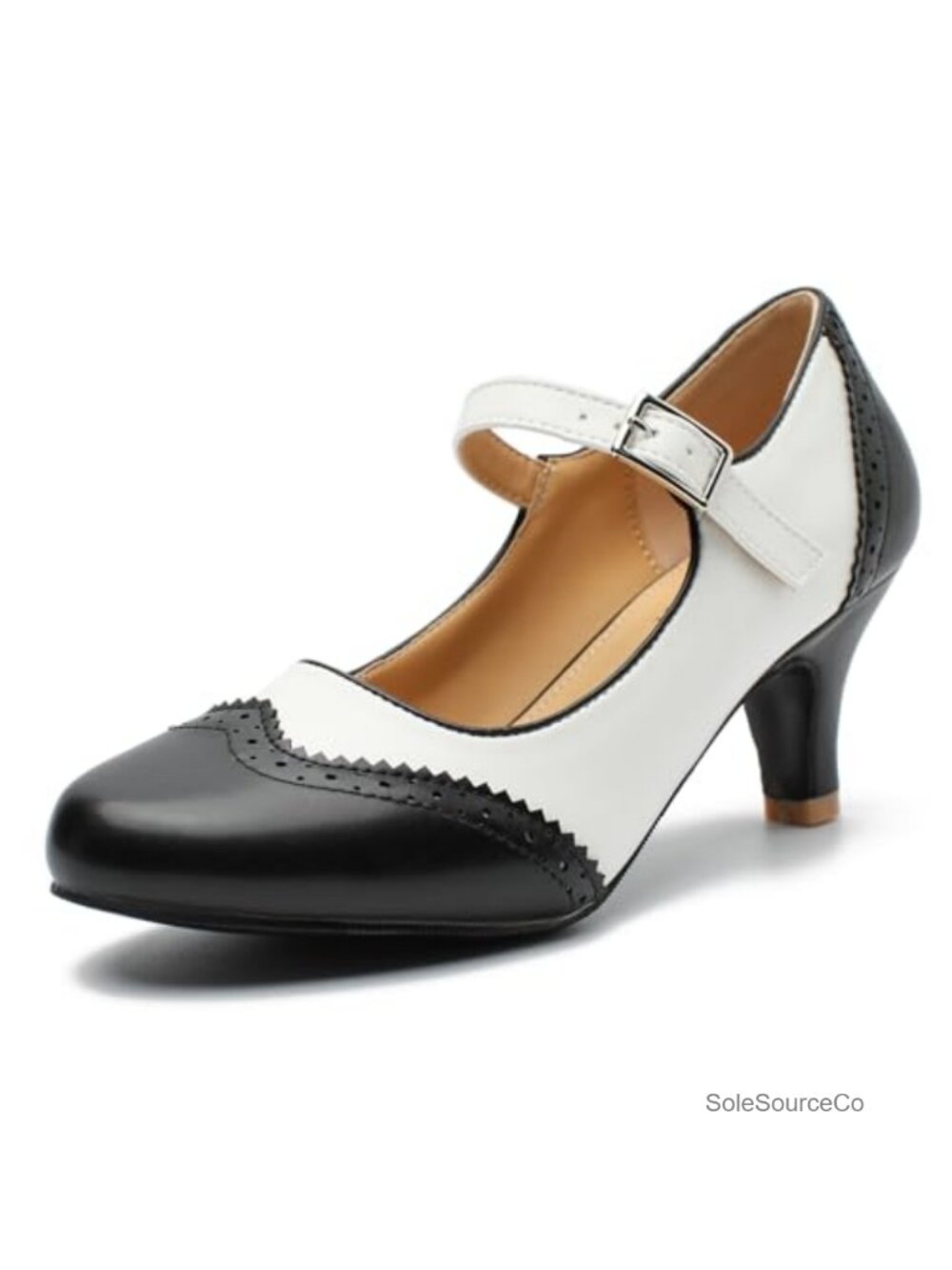 Mary Jane Double-Tone Oxford Pumps Kitten Heels Ankle Strap Round Toe Dress